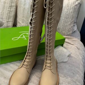 Sam Edelman Beige Lace-Up Boots